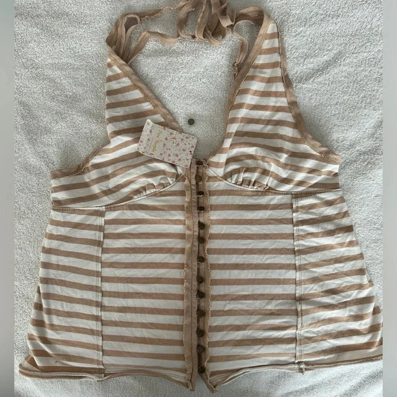 NWT Free People Mylo stripped button down halter top shirt - Picture 2 of 4